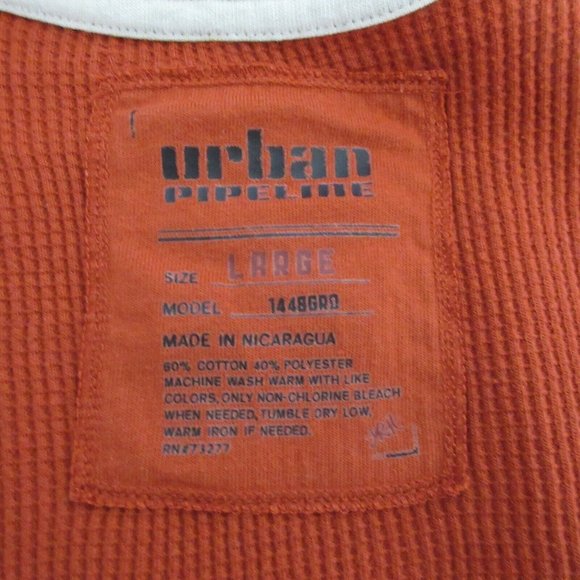 Urban Pipeline T-Shirt Size Large Burnt Orange Waffle Knit Thermal Long Sleeves - Picture 3 of 4